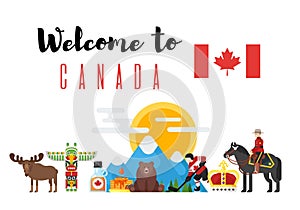 Vector flat style set of Canadian national cultural symbols.