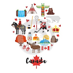 Vector flat style set of Canadian national cultural symbols.