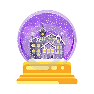 Vector flat style snow globe house