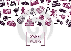 Vector flat style sweets icons background with place for text