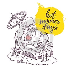 Vector flat summer cartoon illustration.