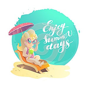 Vector flat summer cartoon illustration.