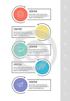 Vector flat template circle infographics. Business concept with 5 options and parts.