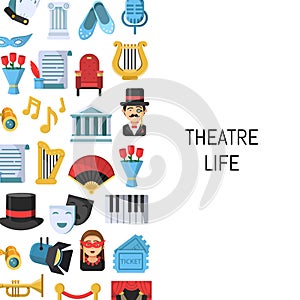 Vector flat theatre icons background with place for text illustration