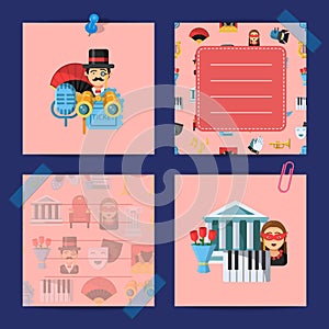 Vector flat theatre icons notes set illustration