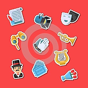 Vector flat theatre icons stickers set illustration