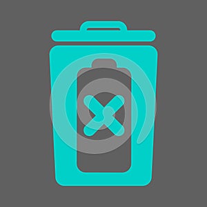 Vector flat trash bin with battery silhouette and prohibition sign