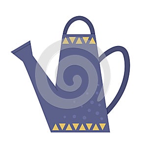 Vector flat trendy purple watering can. Garden equipment isolated on white background. Beautiful spring or summer home gardening