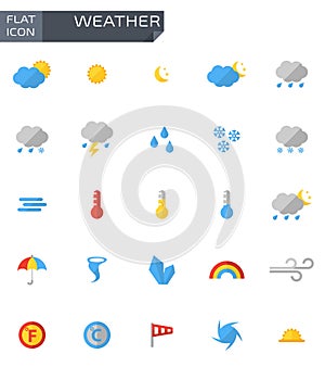Vector flat weather icons set