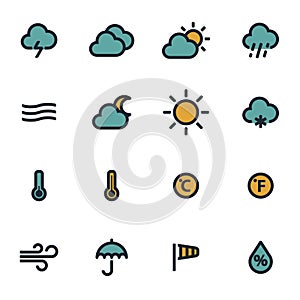 Vector flat weather icons set