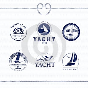 Vector flat yacht club, regatta logo design set.