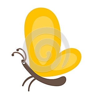 Vector flat yellow butterfly icon. Funny woodland, forest or garden insect. Cute bug illustration for kids isolated on white