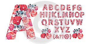 Vector floral alphabet from A to Z. Letters with flowers. Capital characters. Botanical monogram.