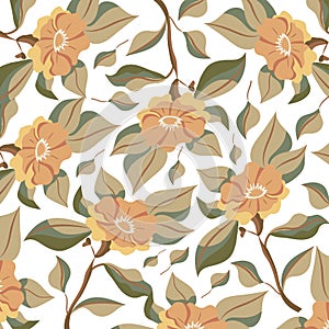 Vector floral botanic illustaration. Seamless pattern