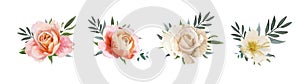Vector floral bouquet design: garden pink peach, creamy, pale or