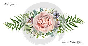 Vector floral bouquet design: garden pink peach lavender Rose wa photo