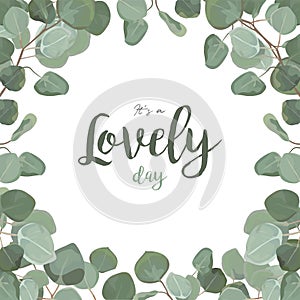 Vector floral card design: Eucalyptus silver dollar greenery fol