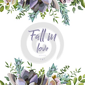 Vector floral card design: Succulent flower plant watercolor hand drawn beautiful border. Vector elegant art of greenery eucalyptu photo