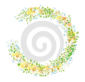 Vector  floral  circle  frame. Fowers and leaves. photo