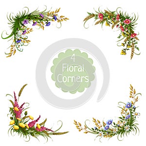 Vector floral corners on transparent background