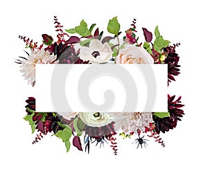 Vector floral design card design pink Rose burgundy Dahlia flowers Anemone red Astilbe Agonis green garden leaves Wedding trendy