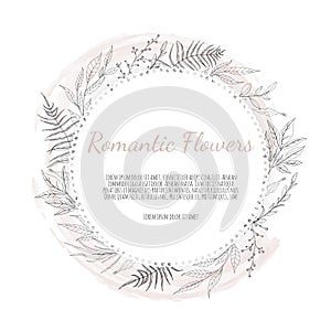 Vector floral design card. Greeting, postcard wedding invite template. Elegant frame with rose and anemone