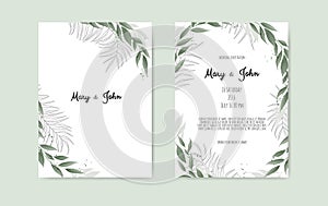 Vector floral design card. Greeting, postcard wedding invite template. Elegant frame with rose and anemone