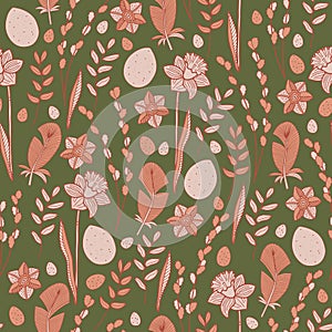 Vector floral easter pattern in pink and green