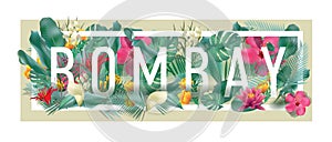 Vector floral framed typographic BOMBAY city artwork