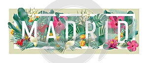 Vector floral framed typographic MADRID city artwork