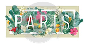 Vector floral framed typographic PARIS city artwork