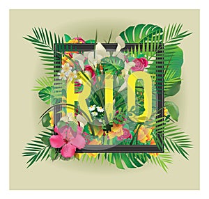 Vector floral framed typographic RIO city artwork