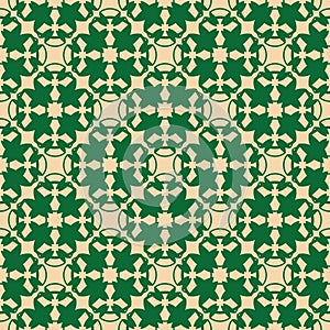 Vector floral geometric seamless pattern. Abstract green and beige ornament