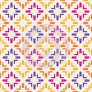 Vector floral geometric seamless pattern with colorful elements, diamonds, grid