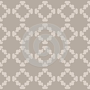 Vector floral geometric seamless pattern. Subtle vintage ornament with flower silhouettes, curved shapes, grid.