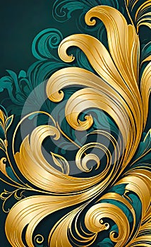 Vector floral gold ornament in art deco style, luxury floral design. Background abstract texture