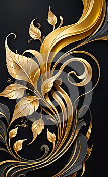 Vector floral gold ornament in art deco style, luxury floral design. Background abstract texture