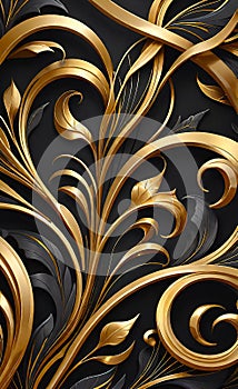 Vector floral gold ornament in art deco style, luxury floral design. Background abstract texture