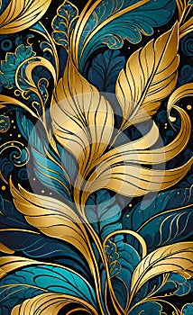 Vector floral gold ornament in art deco style, luxury floral design. Background abstract texture