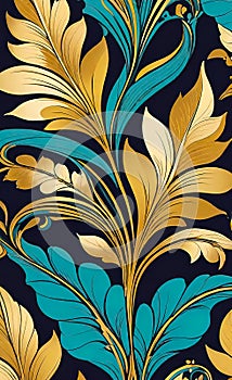 Vector floral gold ornament in art deco style, luxury floral design. Background abstract texture