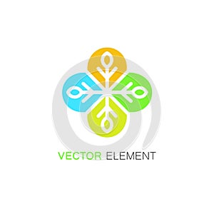 Vector floral icon and logo design template in linear style - abstract monogram for alternative medicine.