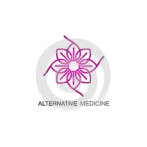Vector floral icon and logo design template in outline style - abstract monogram for alternative medicine.