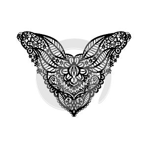 Vector floral neckline design for fashion. Flowers and leaves neck print. Chest lace embellishment