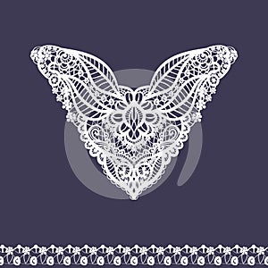 Vector floral neckline and lace border design for fashion. Flowers and leaves neck print. Chest lace embellishment