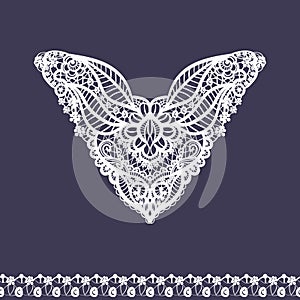 Vector floral neckline and lace border design for fashion. Flowers and leaves neck print. Chest lace embellishment photo