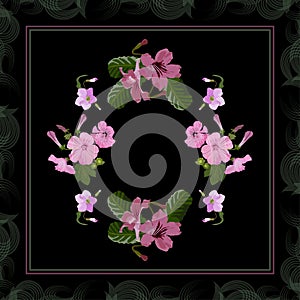 Vector floral pattern, bouquets of pink flowers, on a white background, flower buds in rosette from green leaves in a realistic