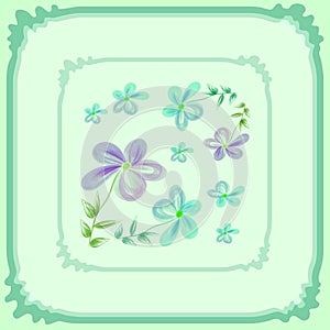 Vector floral pattern for design of headscarf, hijab, tiles, hand watercolor imitation, flowers