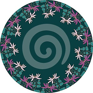 Vector floral round background with border from decorative orchids
