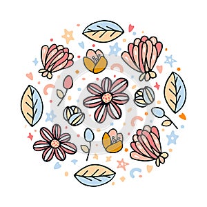 Vector floral round composition. Botanical template.