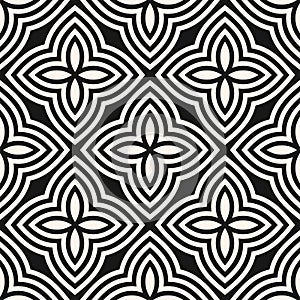 Vector floral seamless pattern. Abstract black and white geometric ornament